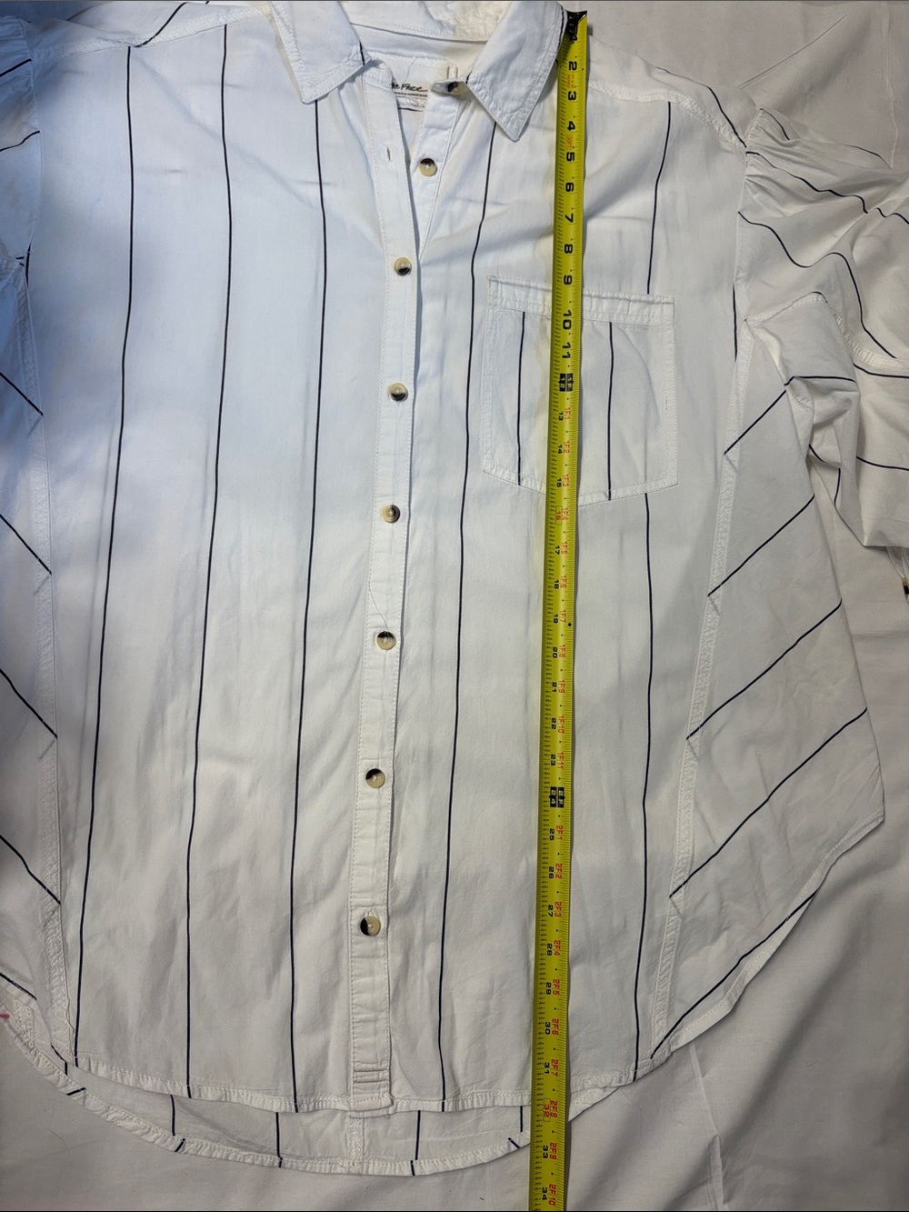 We The Free White Shirt Boxy Oversized with Navy Pinstripes SZ XL Lagenlook - Picture 4 of 10